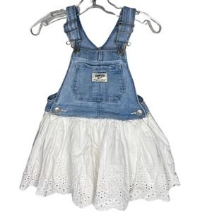 Oshkosh Dress Girls 24 Months Navy Blue Denim White Eyelet‎ Skirt Overalls Boho